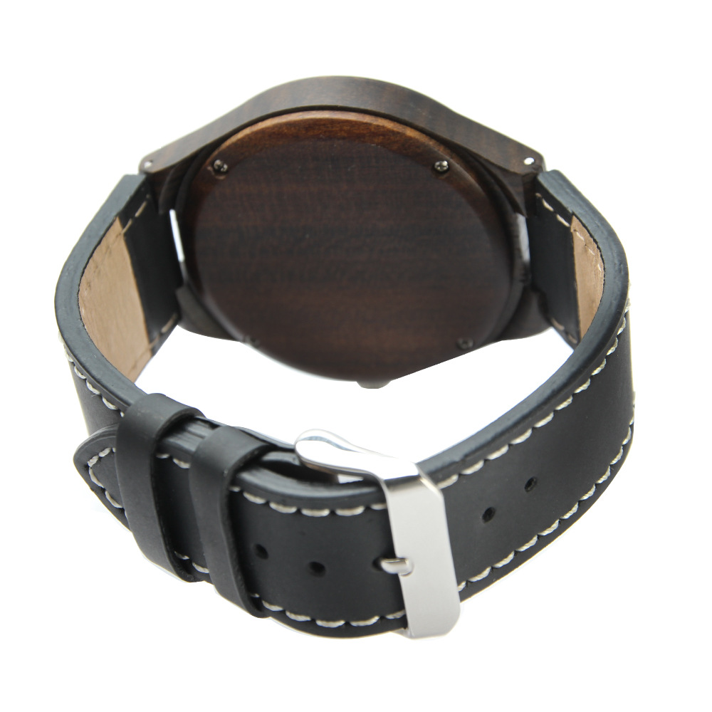 速卖通亚马逊热卖黑檀木头手表  简约大理石面夜光针男士石英表