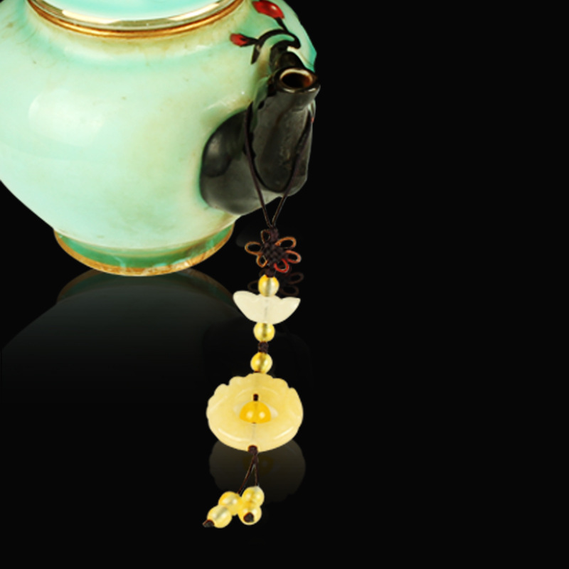 Jade Pendant, Yellow Jade Mobile Accessory, Peace Buckle Phone Accessory Charm, Jade Craftwork, Jade Hanging Ornament