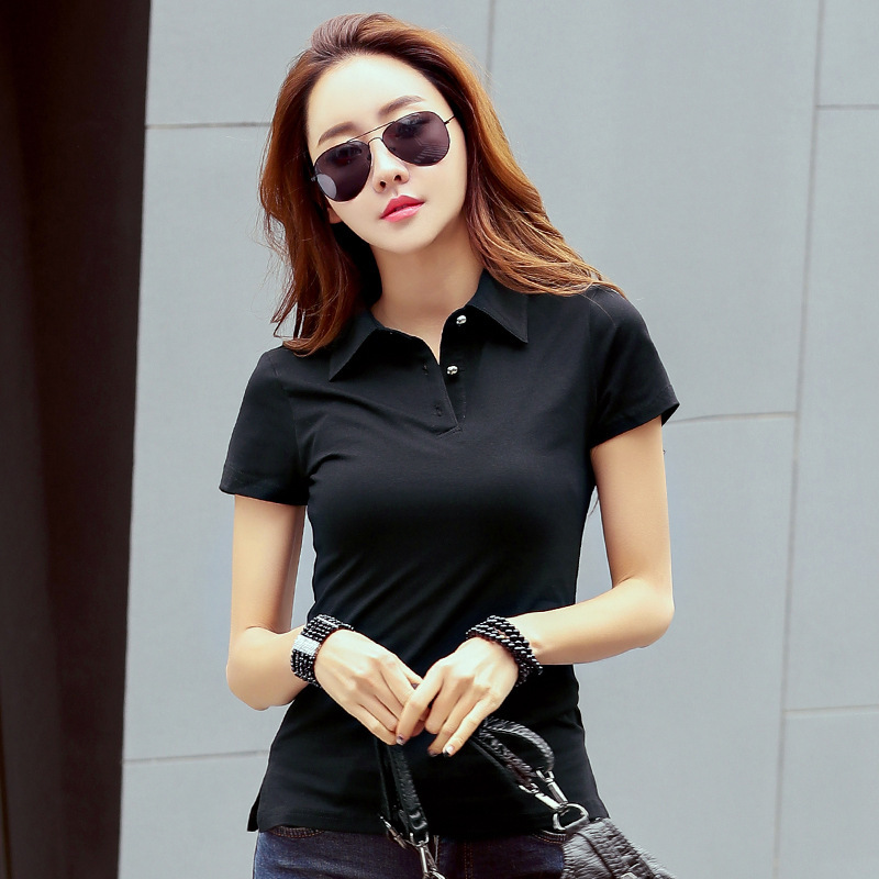 Summer new top sports short sleeve T-shirt women's lapel large size T-shirt cotton summer women's polo shirt wholesale