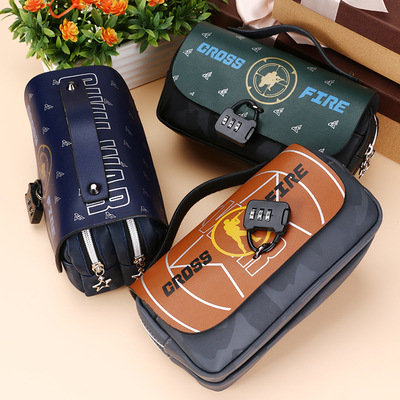 schoolbag Direct selling pupil Pencil bag boy double-deck High-capacity Stationery children Password lock Pencil box On behalf of