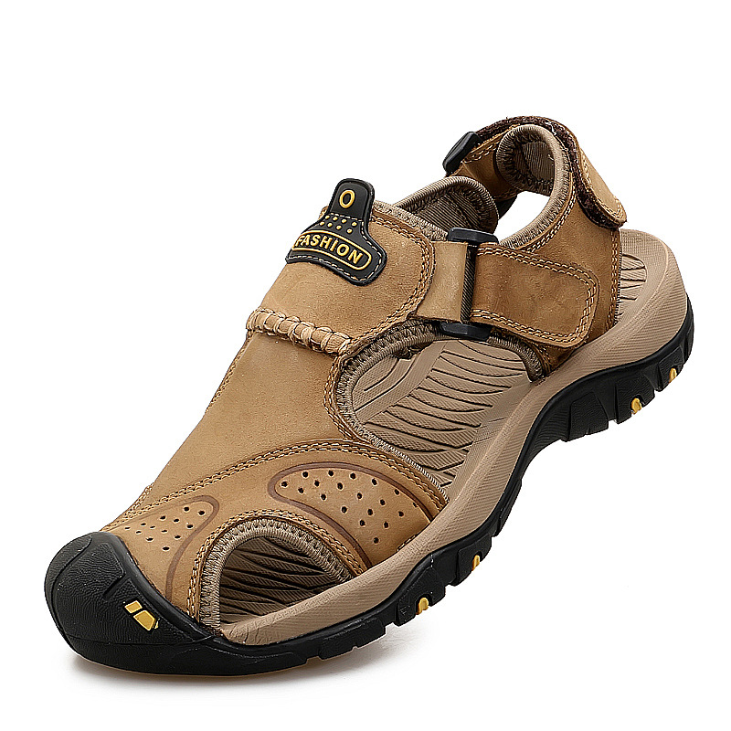 厂家夏季新款男士包头凉鞋头层牛皮透气英伦休闲户外运动沙滩鞋