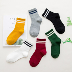 New Autumn/Winter Release Japanese Style Two-Strip Stripe Cotton Socks for Women, Sports Socks, Retro Mid-Calf Socks, Wholesale