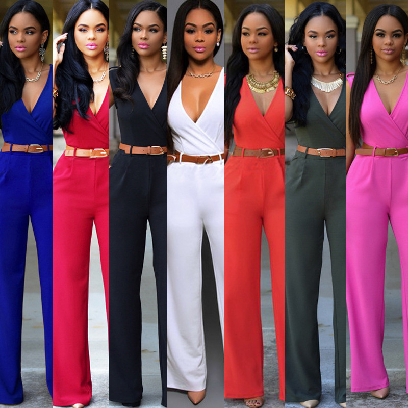 American And European Women'S High Waist V-Neck Wide Leg Pants Irregular Suit With Belt