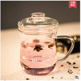 高鹏硅玻璃杯 耐热玻璃杯 透明玻璃杯 三件式花茶泡茶杯