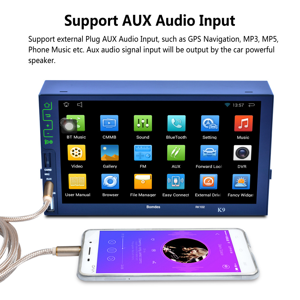 Top 7" Capacitive Touch Screen Android 6.0 Car Multimedia Player Bluetooth Car DVD Player Wifi GPS Navigation with AM/FM Radio Tuner 9