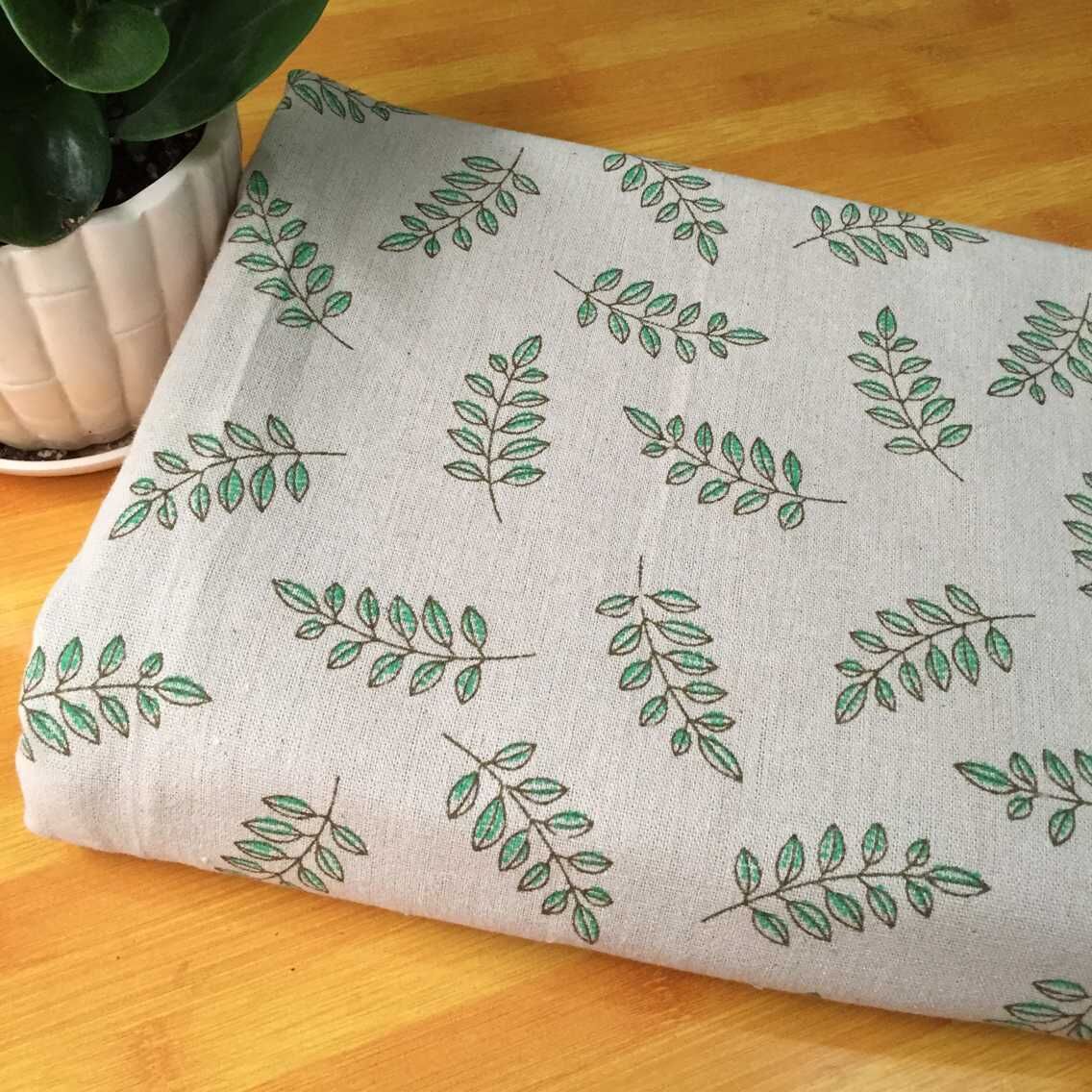 麻布印花 绿树叶 手工DIV 亚麻面料