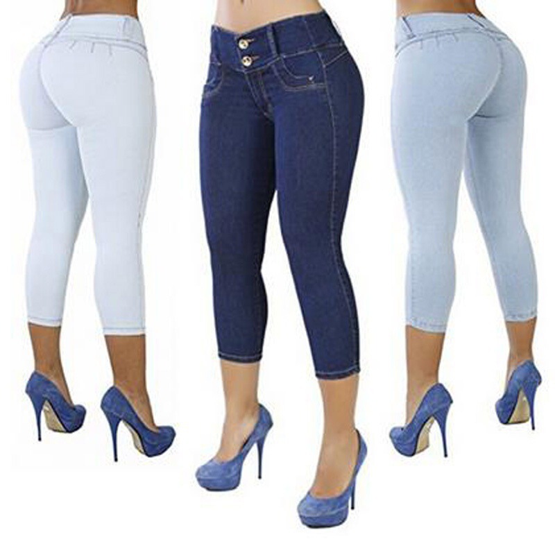 Wish Amazon Ebay Hip-Hugging Solid Color Denim Cropped Pants for Women, 4 Colors, Size 6, Wholesale Trendy Brand, Slimming, Commuter Style