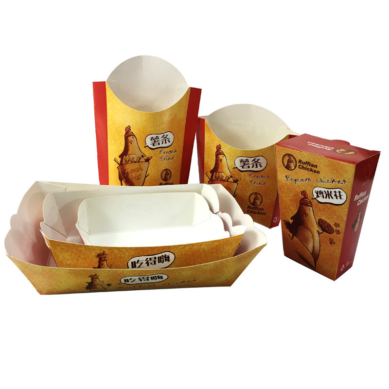 厂家定制牛皮纸敞口盒船盒鸡米花盒薯条盒炸鸡烤翅盒烤肉盒
