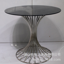 简约现代创意台家用餐桌咖啡厅小户型阳台不锈钢架玻璃圆形桌子