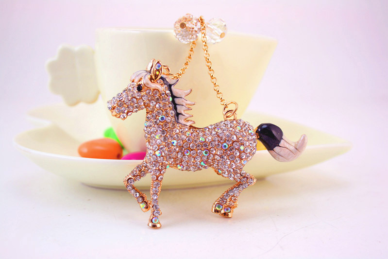 52g Weight Alloy, Metal Material Animal Pattern Unisex Gender Coffee, White Color Creative Animal Diamond Zodiac Pony Shape Car Keychain 4