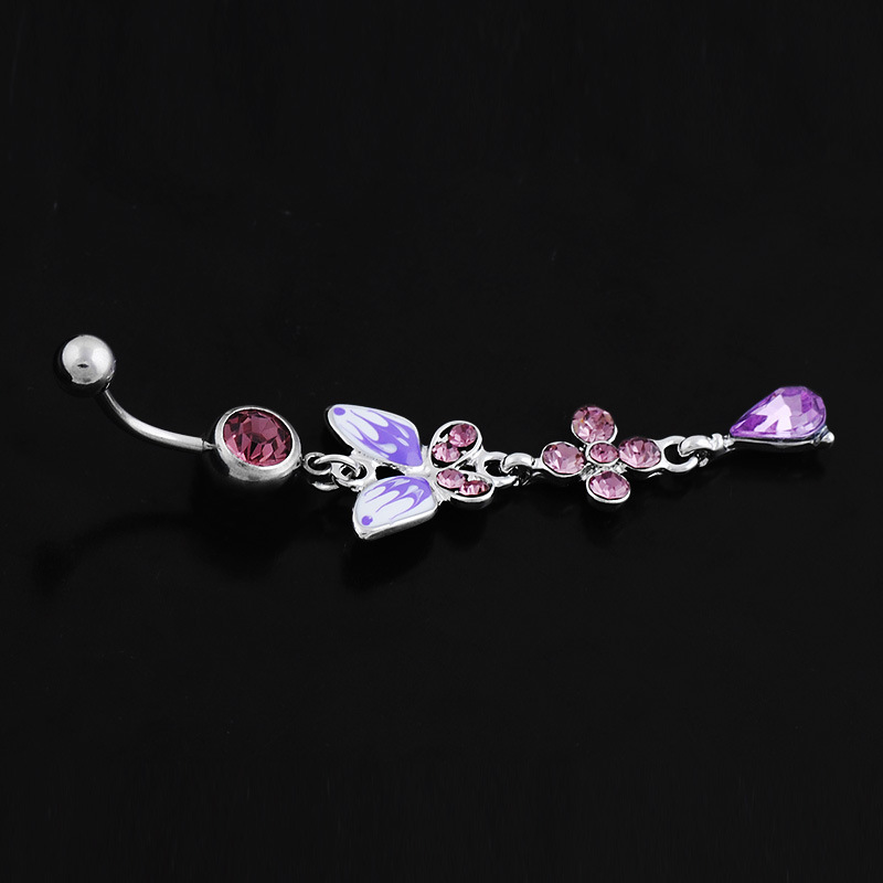 Color Drill Drop Oil Drawing Purple Butterfly Stainless Steel Umbilical Nail display picture 2