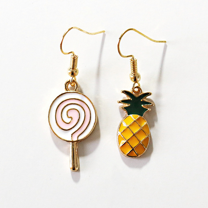 Souhaite Vente Chaude Populaire Ananas Boucles D'oreilles Lollipop Boucles D'oreilles À La Main Dripping Huile Artisanat Fruits Oreille Goujons display picture 6