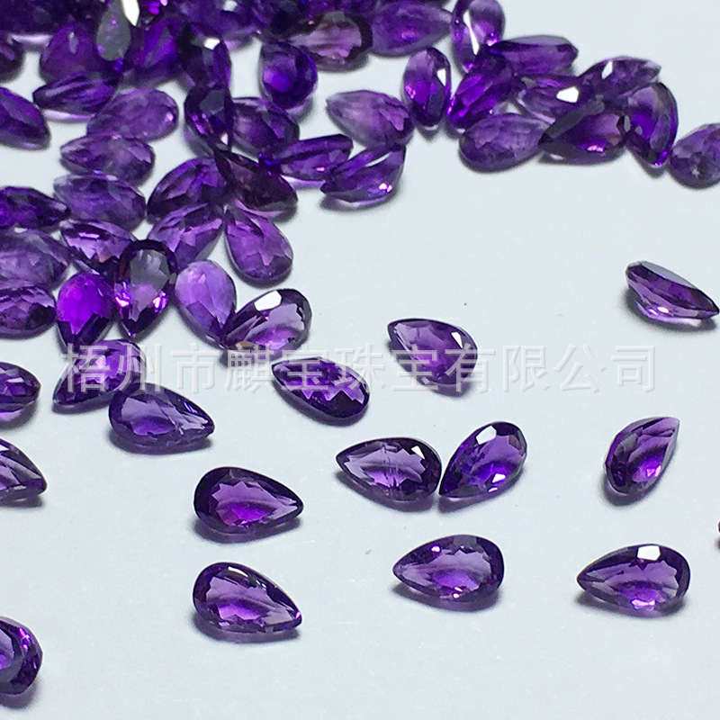 天然紫水晶梨形3*5mm裸石尖底刻面紫水晶  首饰配石