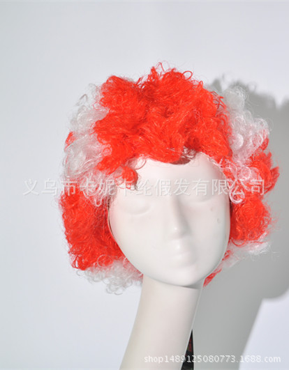 Naranja blanco espectáculo peluca fan cabello rizado extraña esponjosa cabeza explosiva peluca payaso