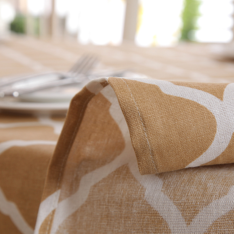 Polyester-cotton Modern Simple Geometric Diamond Pattern With Lace Edges, Yellow Coffee Table Dining Tablecloth,_voghion.com