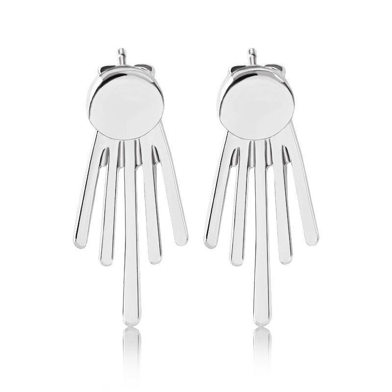 Retro Creative Metal Round Side-by-side Vertical Strip Earrings display picture 2