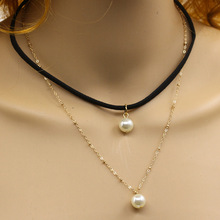 歐美外貿飾品批發 原宿雙層時尚韓國絨珍珠項鏈 簡約大氣米珠頸鏈
