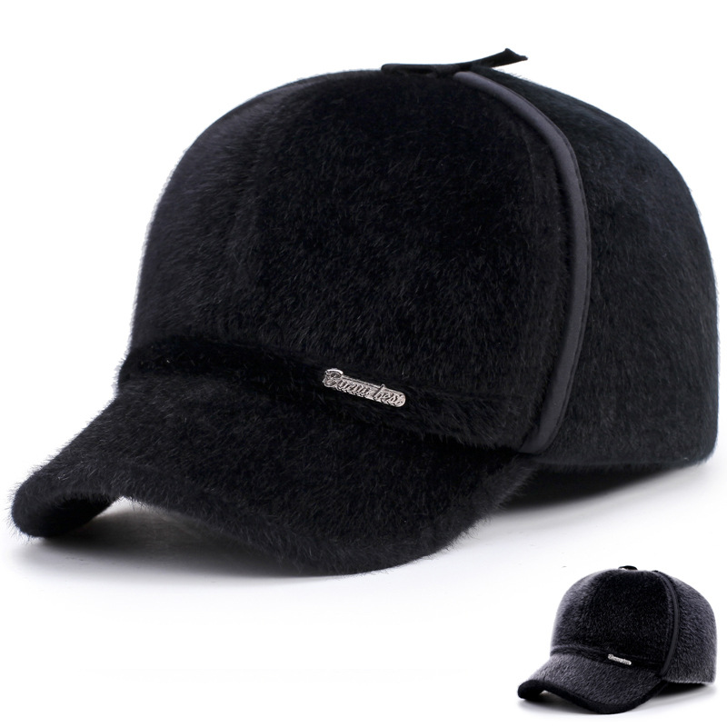 秋冬季男士鸭舌帽 仿貂毛加绒保暖棒球帽防寒保暖冬季棉帽冬帽
