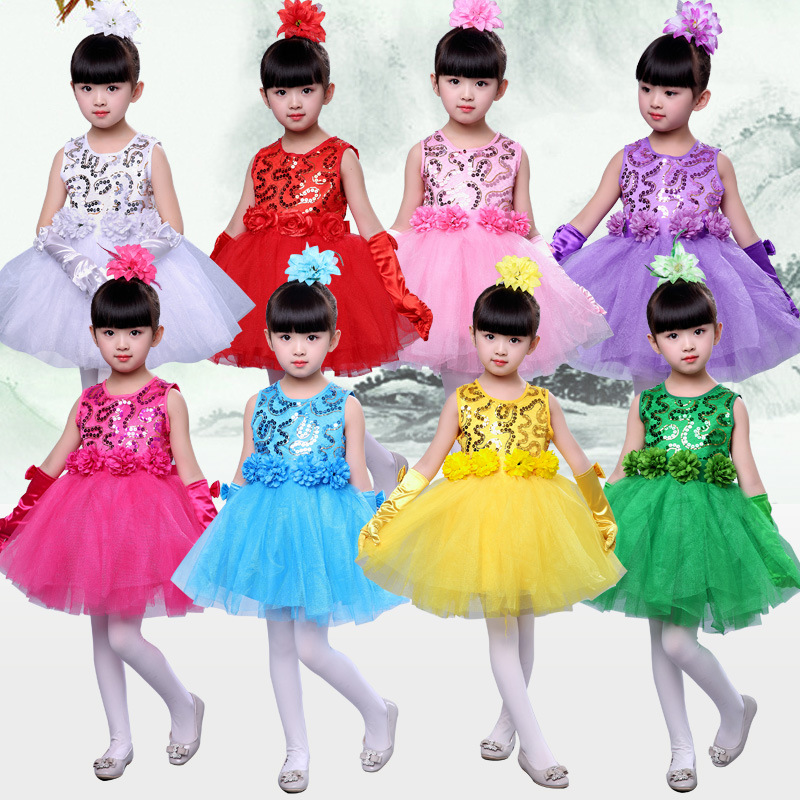 新款儿童表演服幼儿舞蹈女童公主纱裙蓬蓬裙小主持人合唱演出服装