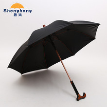 雨伞批发黑色8骨直杆拐杖伞 现代商务雨伞多功能双骨长柄拐杖雨伞