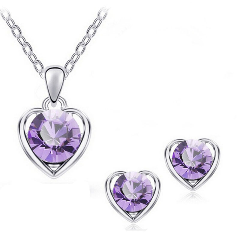 Fashion Simple Crystal Heart Pendent Alloy Necklace Earrings Set display picture 3