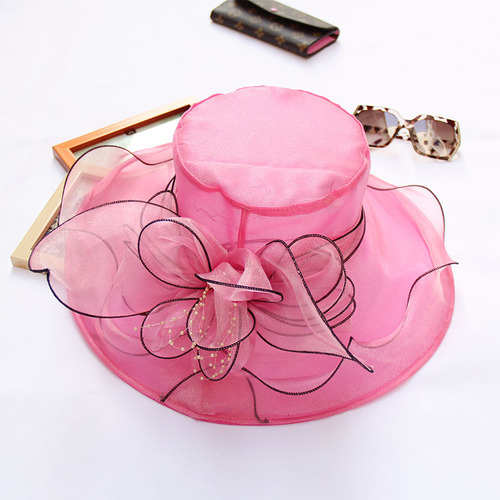  Summer Korean Style Flower Mesh Sun Hat Beach Sun Protection Sun Hat Women's Organza Top Hat Manufacturer Wholesale