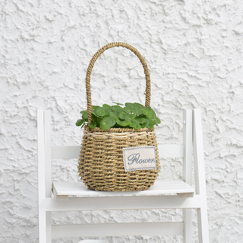Fábrica directa flor ratán flor cesta tejida paja verde rábano planta suculenta mimbre café pastoral mango Decoración