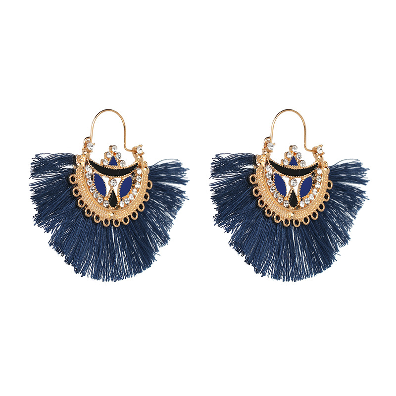 Hyperbole Ethnic Fan Chinese Style Tassel Ear Stud Earrings display picture 3