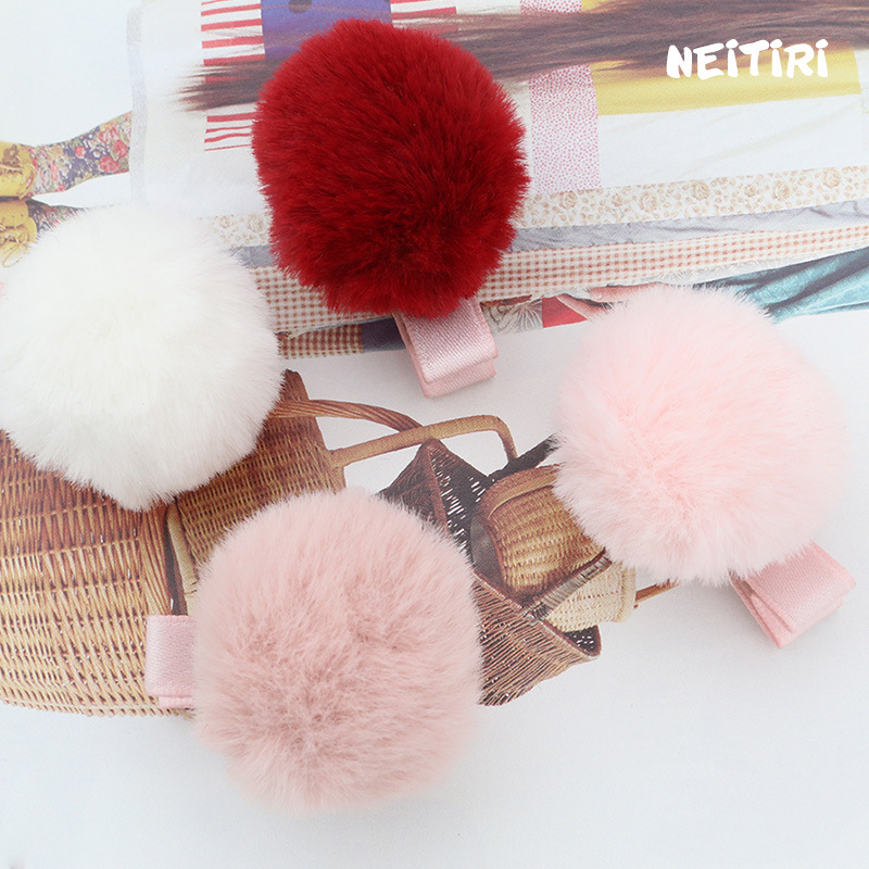 Angel Neitiri韩版儿童发饰公主可爱宝宝发夹边夹包边毛球小夹子
