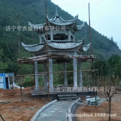 仿古青石石雕凉亭 寺庙古建双层龙柱凉亭现货安装|ms