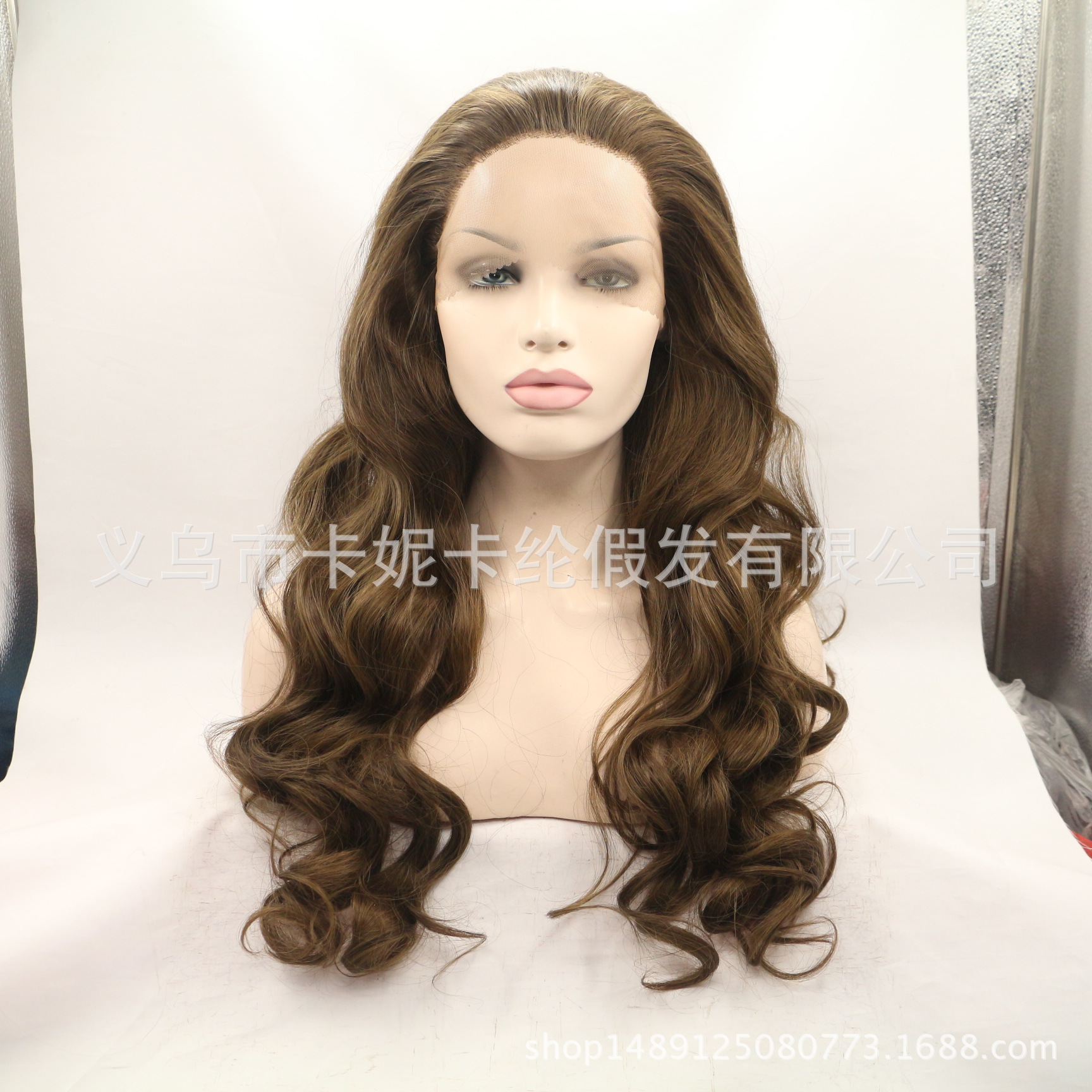 Nueva peluca de encaje de lino de color sólido, cabello largo y rizado realista