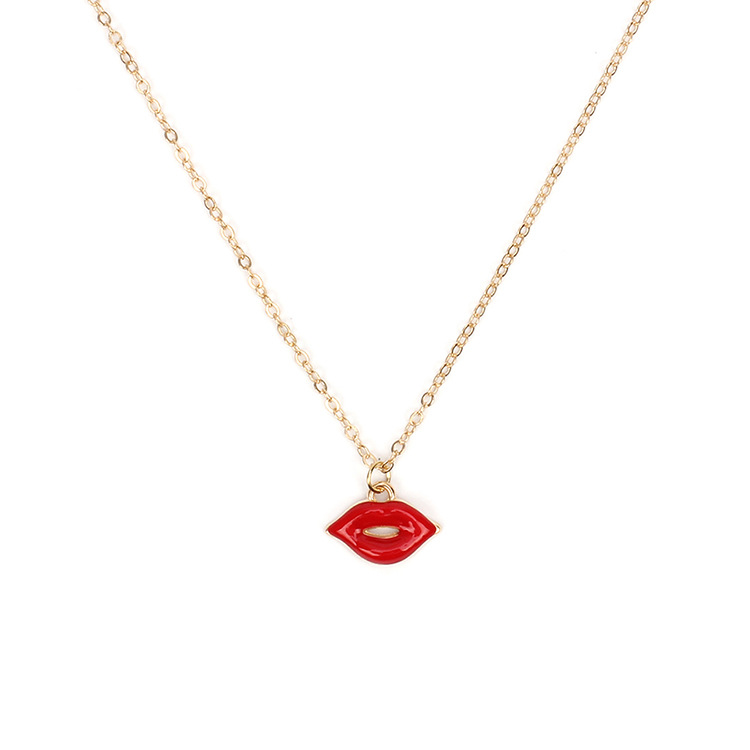 Hot-selling Jewelry Bracelet Earrings Necklace Set Creative Red Lips Necklace Set display picture 4
