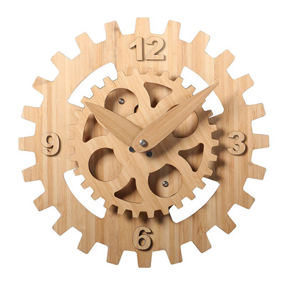 Wonderful moment Bamboo Craft Clock atmosphere gear Wall clock a living room Study Decoration clock personality Art Pendant 16 inch