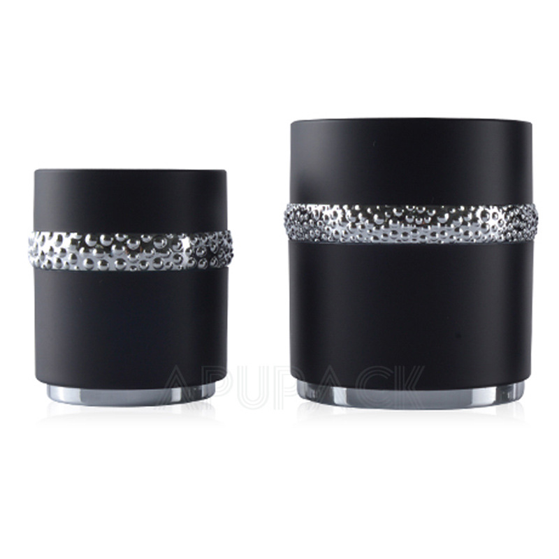 30/50/100ml 高档黑白色镶边带电镀底座亚克力面膜瓶