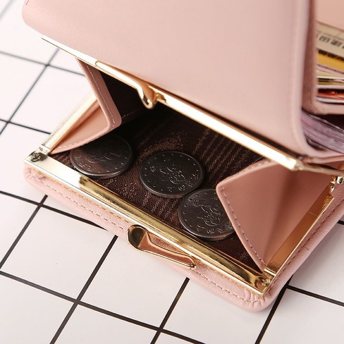 Women's Short Wallet New Model Simple Clasp Coin Pocket Card Holder Multifunctional Leather Foldable Purse for Students and Ladies with Fresh Style