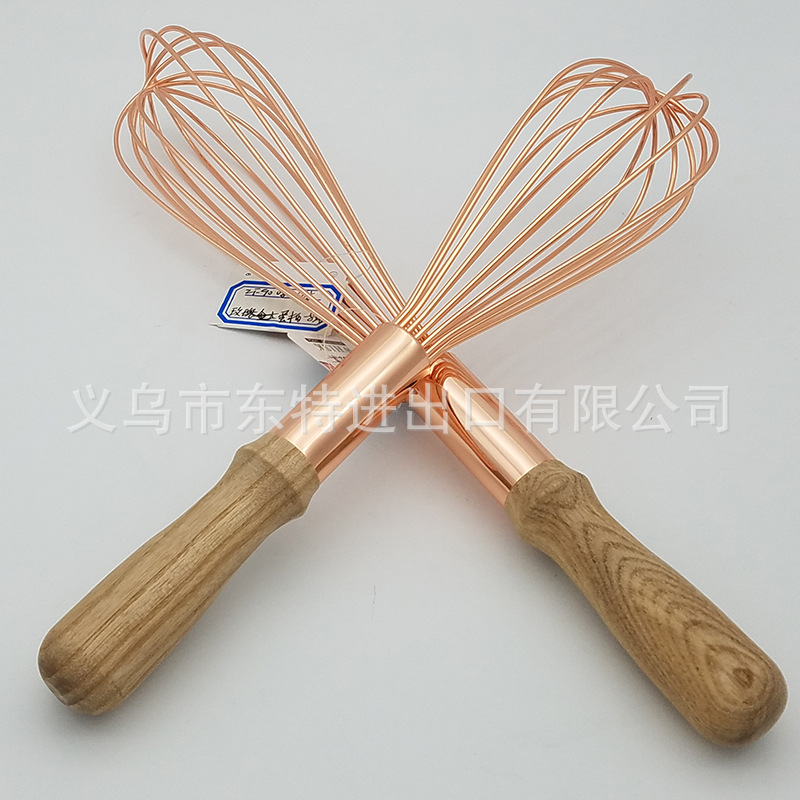 厂家直销不锈钢打蛋器玫瑰金橡木柄打蛋器8线搅拌和面器烘焙用品详情图8