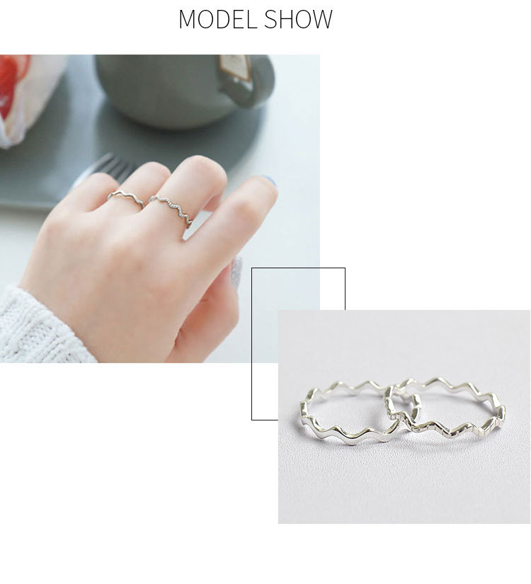 169 Korean Style S925 Sterling Silver Ring Ins Simple Thin Line Curve Wave All-Match Glossy Ring for