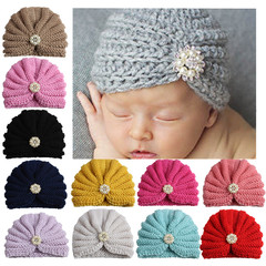 ins new children's products wholesale European and American solid color baby woolen hat with diamonds baby knitted warm hat