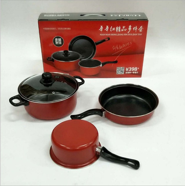 mảnh giữa màu đỏ của bộ không dính dụng cụ nấu không dính đầy màu sắc phù hợp với ba mảnh đáy phẳng sẽ bán quà Bộ dụng cụ nấu ăn