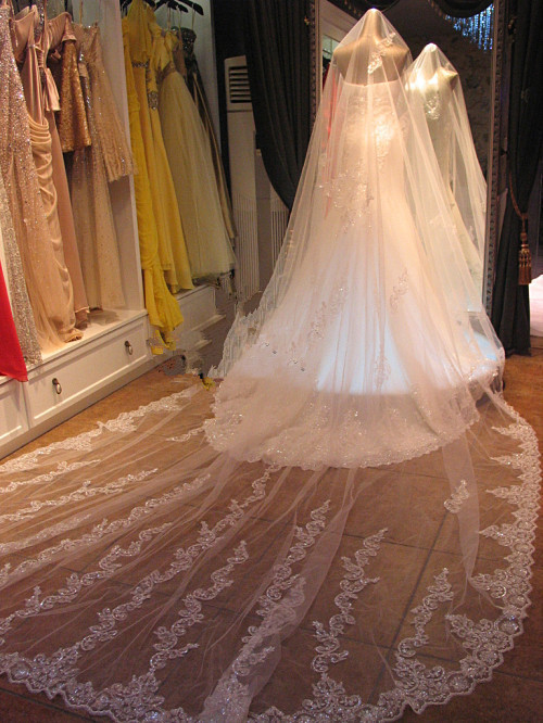 新娘结婚头纱奢华蕾丝花边超长款拖尾 新款韩式多层婚纱头纱配件