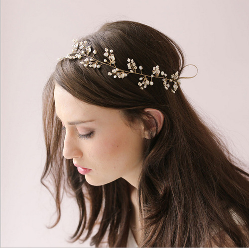 Hairpin hair clip hair accessories for women Alloy small leaf handmade hairband with beads crystal beads wedding accessories