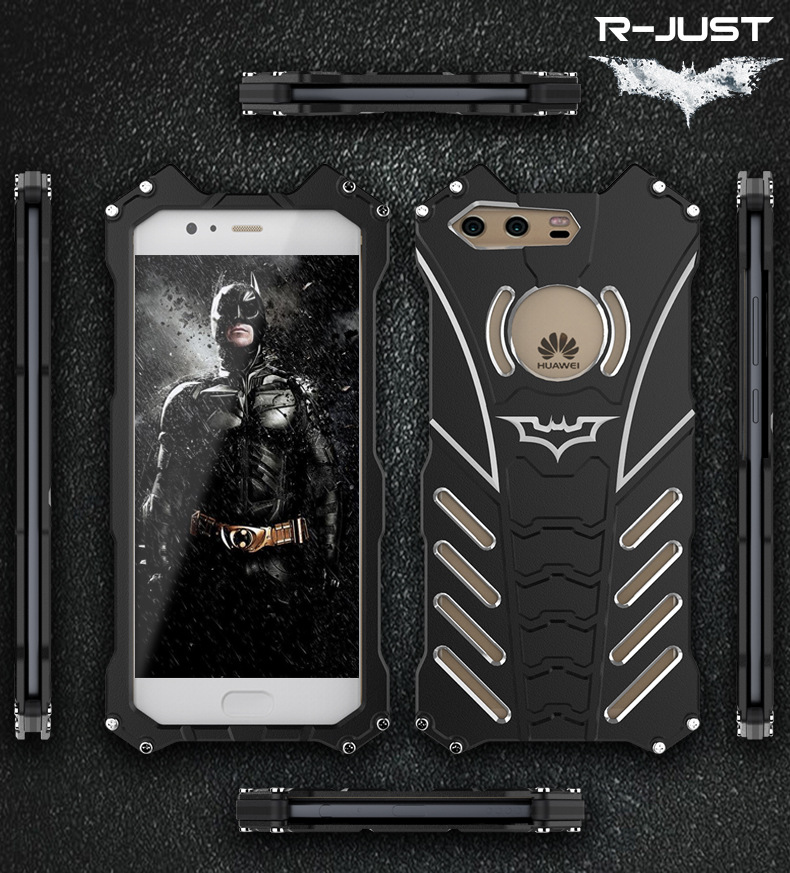 R-Just Batman Shockproof Aluminum Shell Metal Case with Custom Batarang Stent for Huawei P10 & Huawei P10 Plus