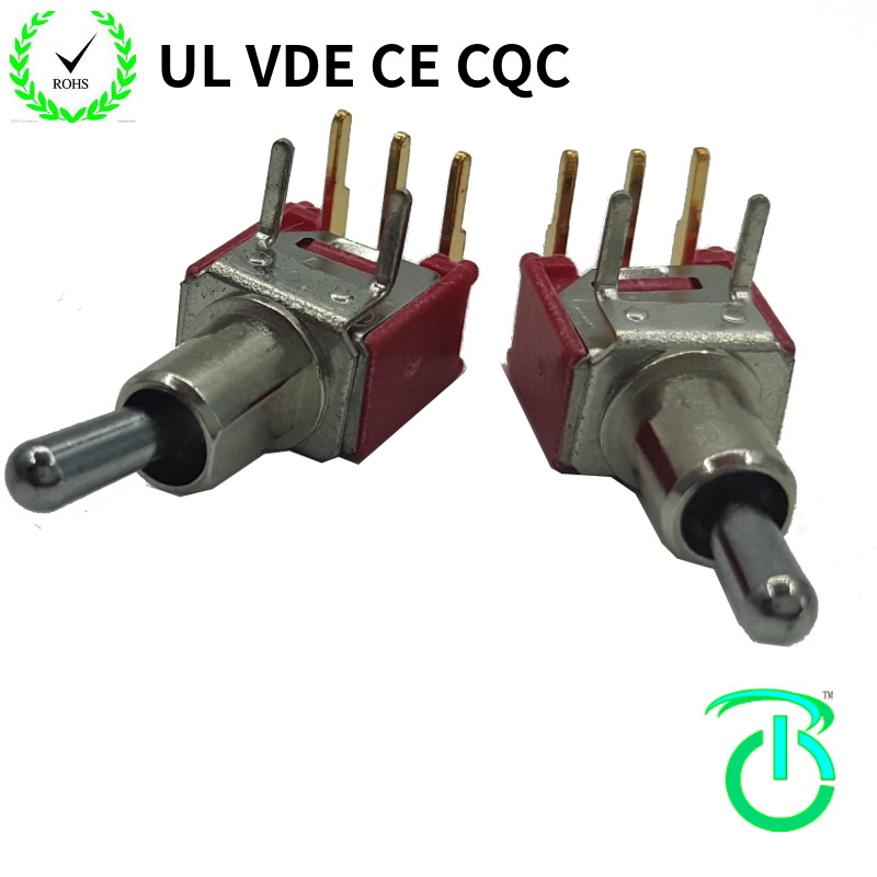 生产厂家两挡on-off三脚侧向带UL和VDE认证镀金钮子开关