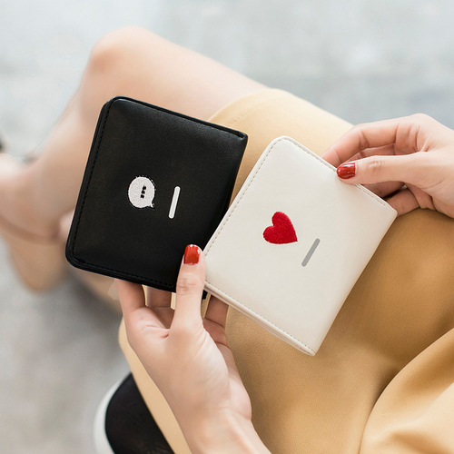 Leather Mini Wallet for Women, Short Foldable 2024 New Korean Style Ultra-Slim Simple Student Cute Money Clip