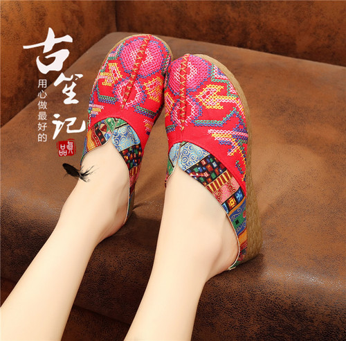 Ethnic style pure handmade linen embroidery weaving cross stitch shoes literary embroidery retro women's slippers trendy