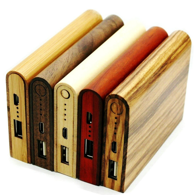 novel gift move source woodiness portable battery wooden machining Design customized LOGO Custom pattern
