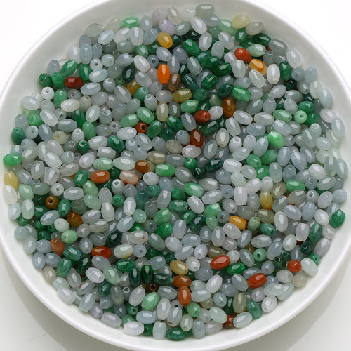 Jade Craftsmanship Accessories, Jadeite and Jadeite Tri-color Millet Beads Scatter Beads Wholesale DIY Accessories Matching Beads Jade Beads Wholesale