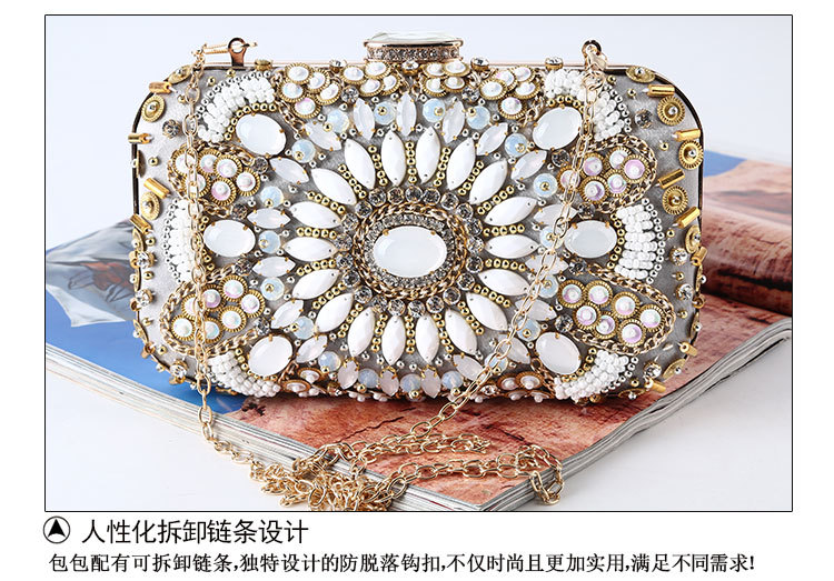 Retro Gemstone Bead Embroidery Evening Bag Handmade Banquet Clutch Handbag display picture 10