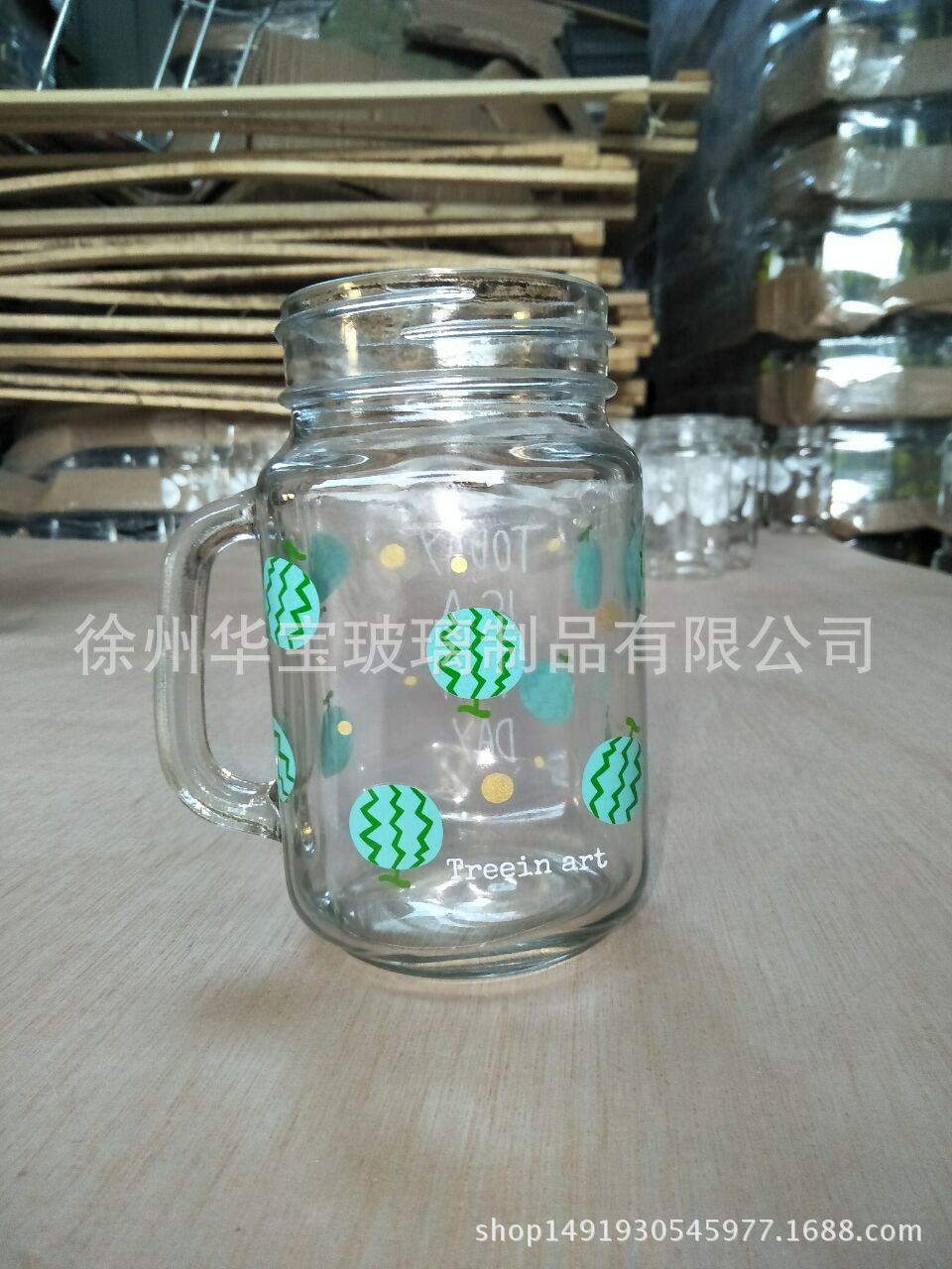 生产销售500ml丝印梅森瓶 玻璃饮料杯 印花玻璃杯 饮料杯