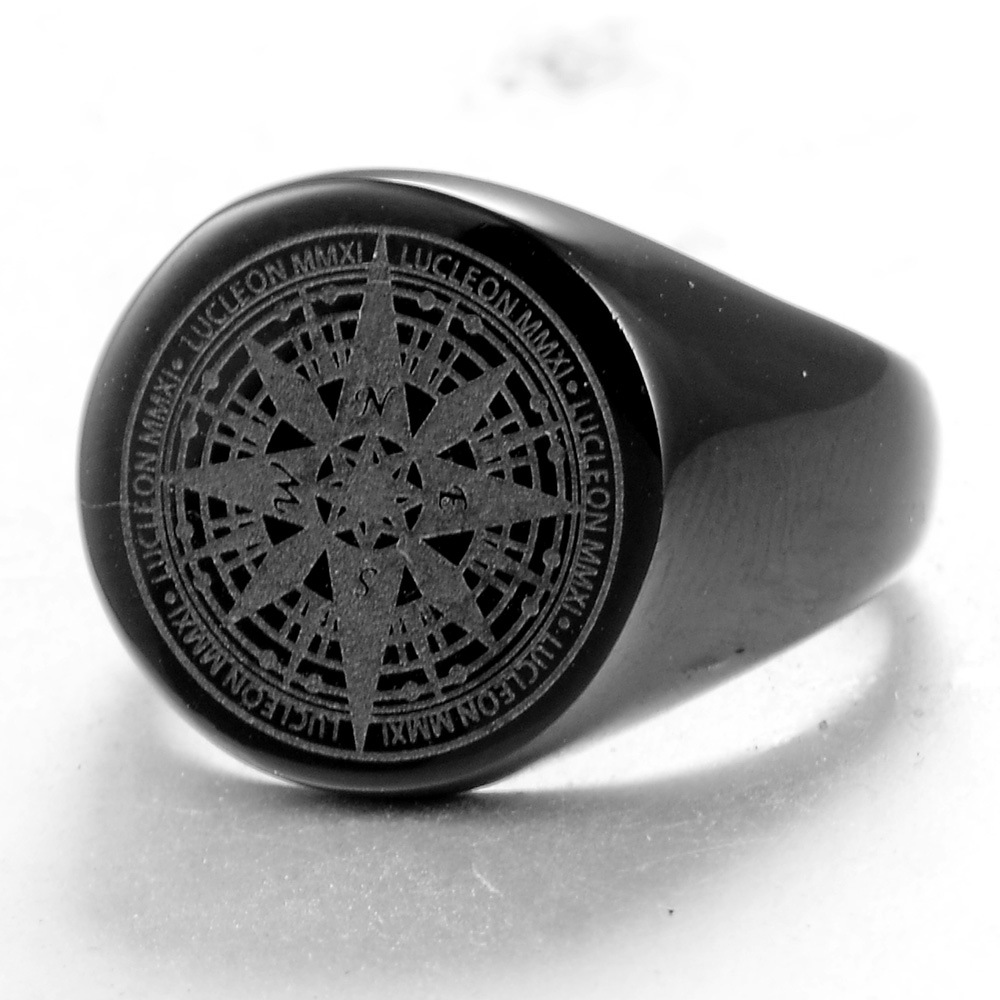 Compass Pattern Retro Compass Titanium Steel Plating 18K Gold Plated Rhodium Plated Men'S Rings Men Signet Rings